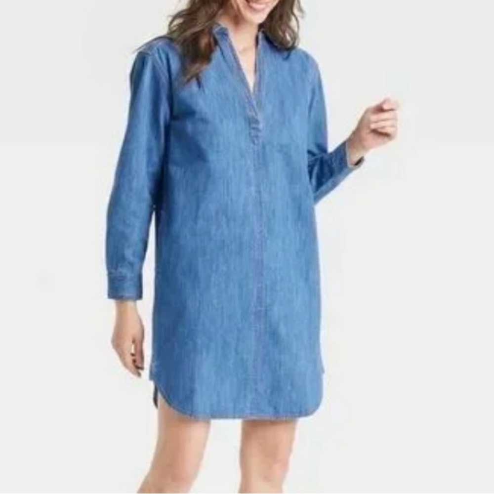 Universal Thread Blue Denim Long Sleeve Shirt Dress